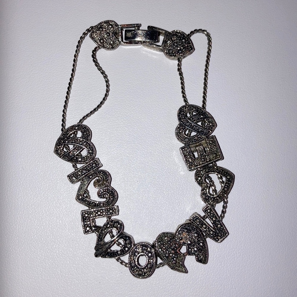 Marcasite Charm Bracelet. Spells “I LOVE”. (8”)